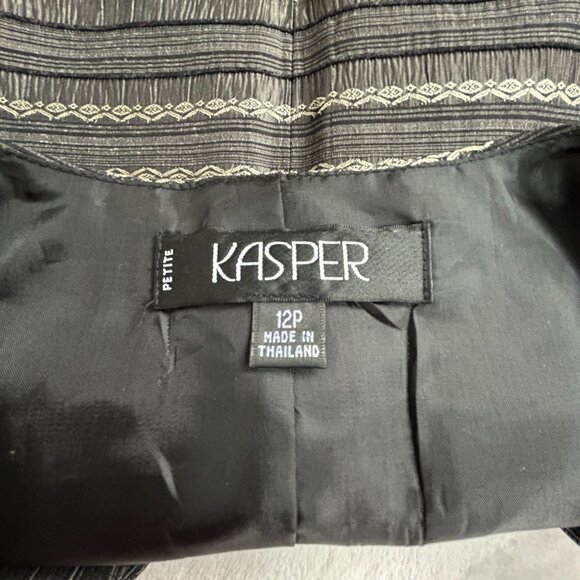 Kasper Petite Womens Striped V-Neck Vest Size 12P Black Gray Button-Front Lined - Picture 3 of 8